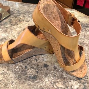 Cork bottom Natural Colored Wedges size9 1/2